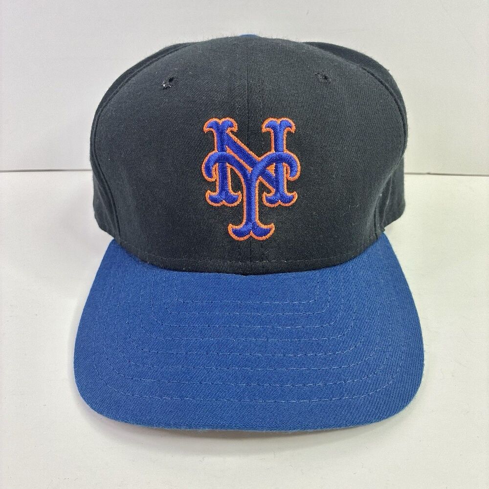VTG New York Mets Hat Cap Snap Back Mens Black Blue MLB Baseball New Era USA 90s